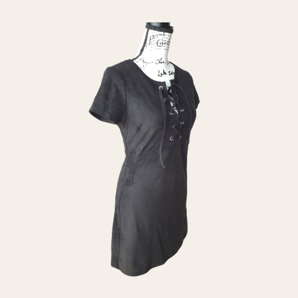 👗 Express | Faux-Suede Lace-Up Front Mini Dress - Picture 3 of 5